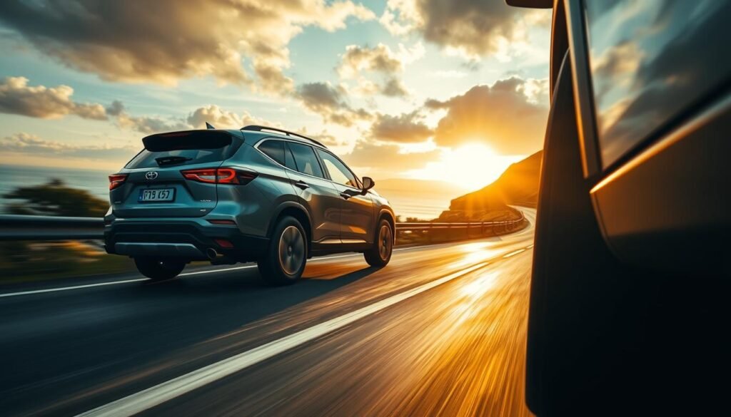 A vehicle equipped with Siddhi tires driving confidently on a challenging road, demonstrating the Siddhi Difference in action