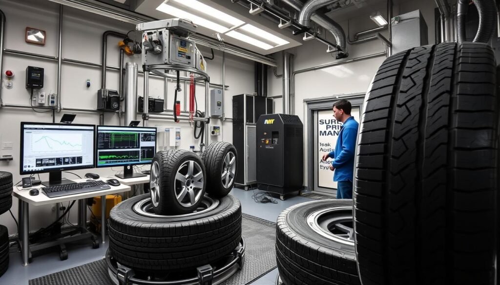 Advanced tyre testing facility evaluating performance in the Tyre Industry