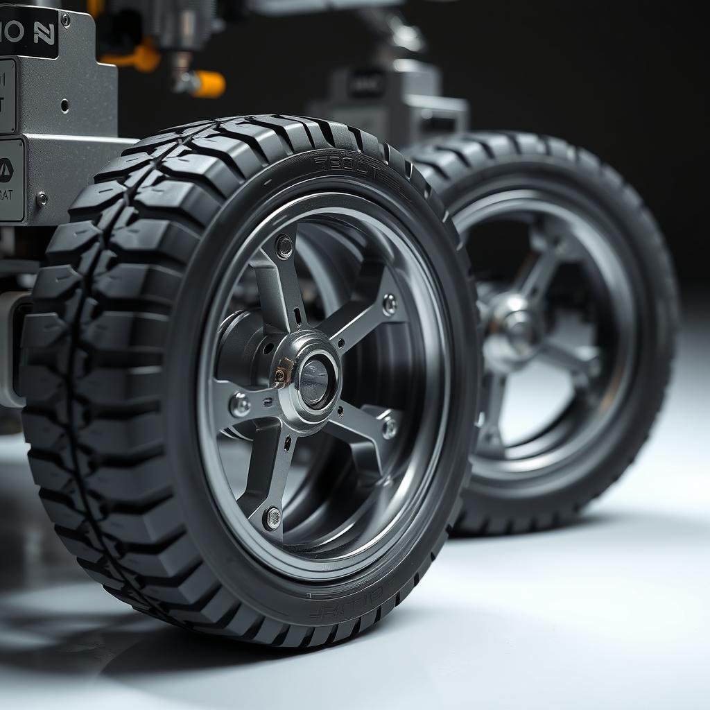 Close-up of the spherical wheels on Hankook's WheelBot 2 platform Close-up of the spherical wheels on Hankook's WheelBot 2 platform