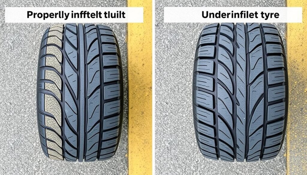 Comparison of properly inflated vs underinflated tyre contact patch