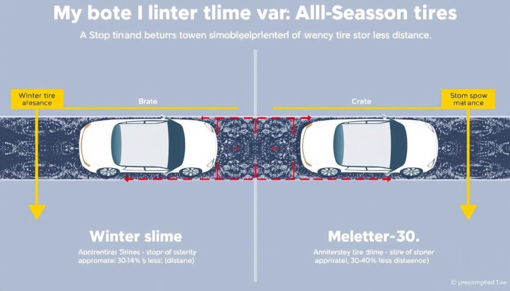 Comparison of stopping distances between winter tyres and all-season tyres on snow