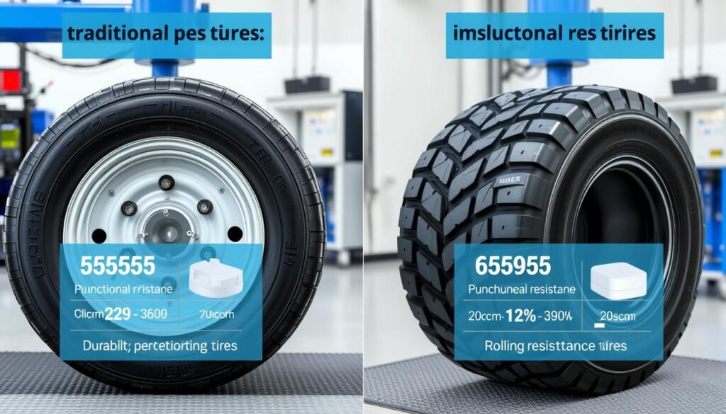 Comparison of traditional and airless tire performance in different conditions for 2024 tyre technology trends