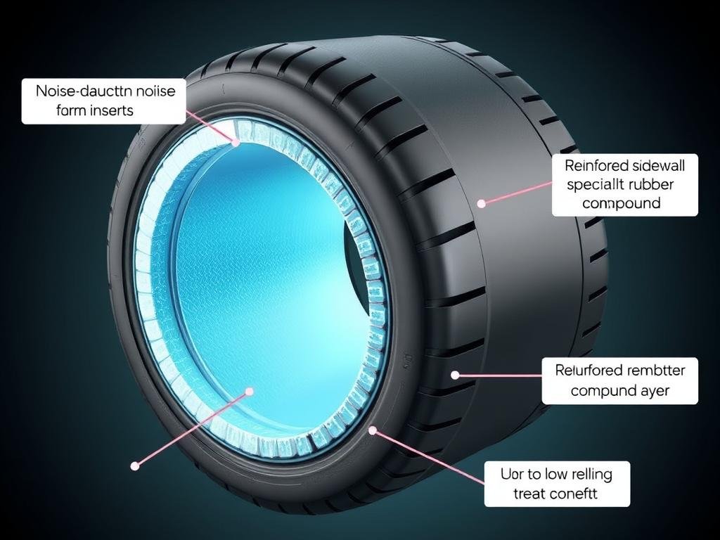 Cross-section of EV tire showing noise reduction technology for 2024 tyre technology trends