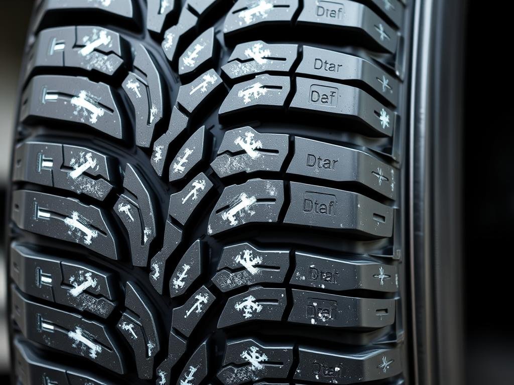 Hybrid tyre tread pattern showing combined elements from different tread designs
