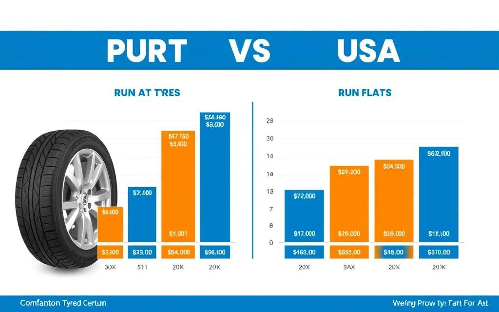 Price comparison chart for run flat tyres in India vs USA showing typical brand price ranges