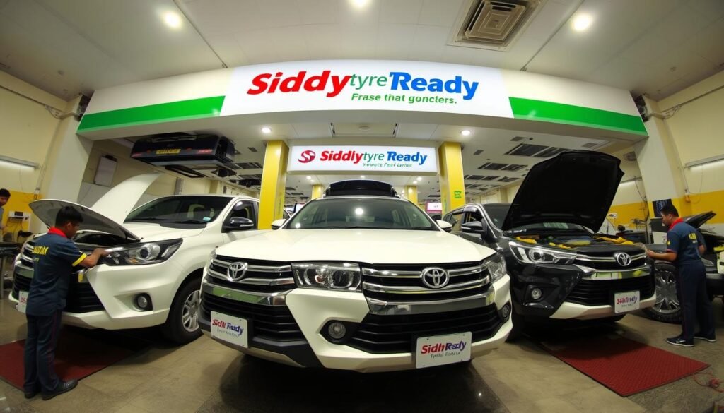 Siddhi Tyre Ready service center with Toyota Innova Crysta vehicles