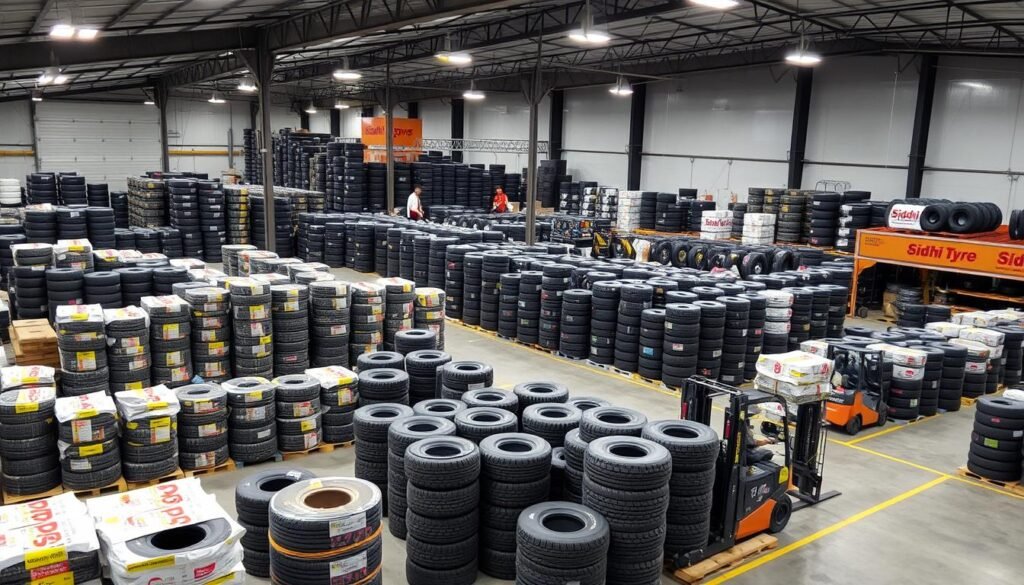 Siddhi Tyre warehouse with extensive inventory of quality tyres from the Tyre Industry