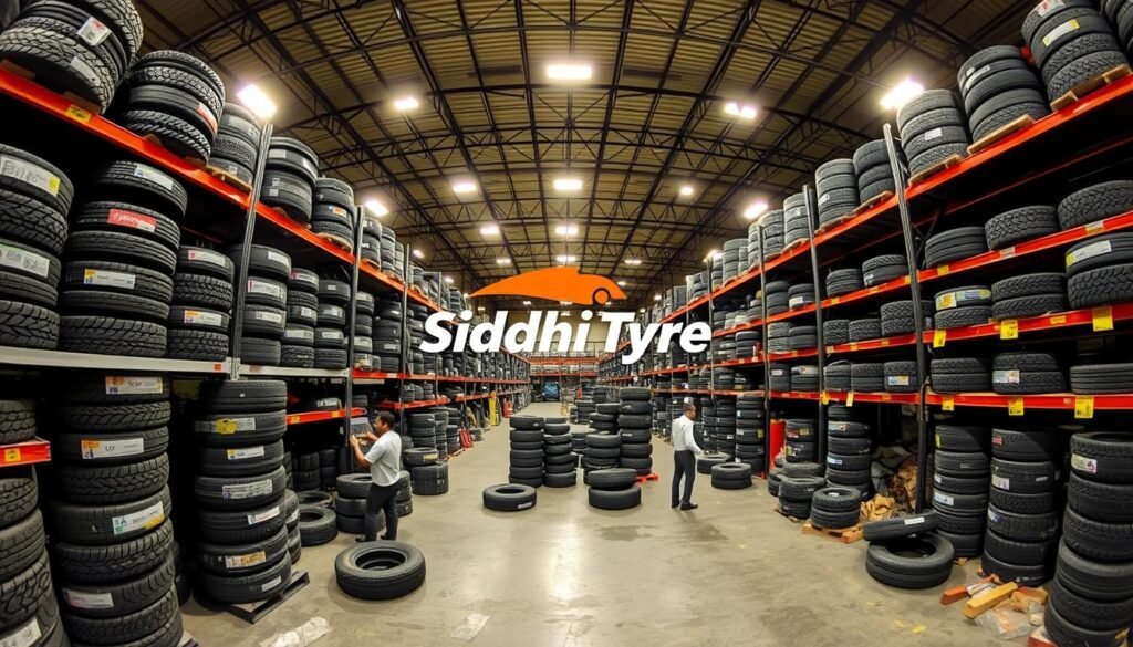 Siddhi Tyre warehouse with extensive used tyre for car inventory