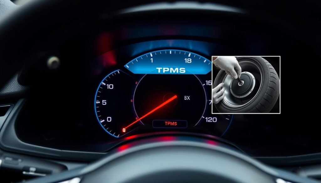TPMS dashboard warning light and sensor system for run flat tyres — essential for monitoring tire pressure