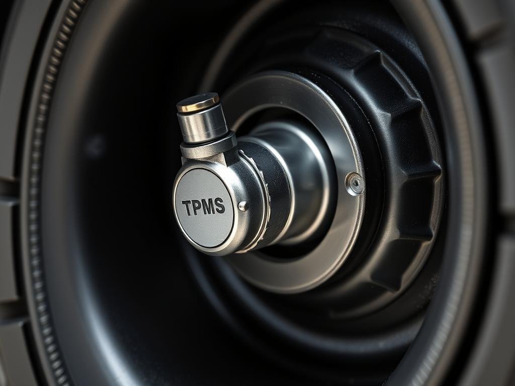 TPMS sensor mounted on tyre valve stem