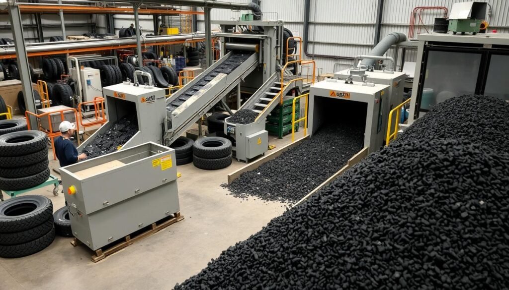 Tyre recycling facility processing end-of-life tyres from the Tyre Industry