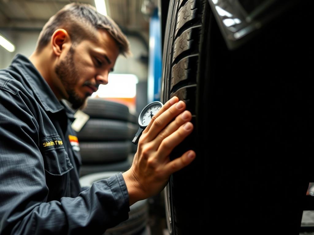 Used tyre for car inspection process at Siddhi Tyre Mumbai