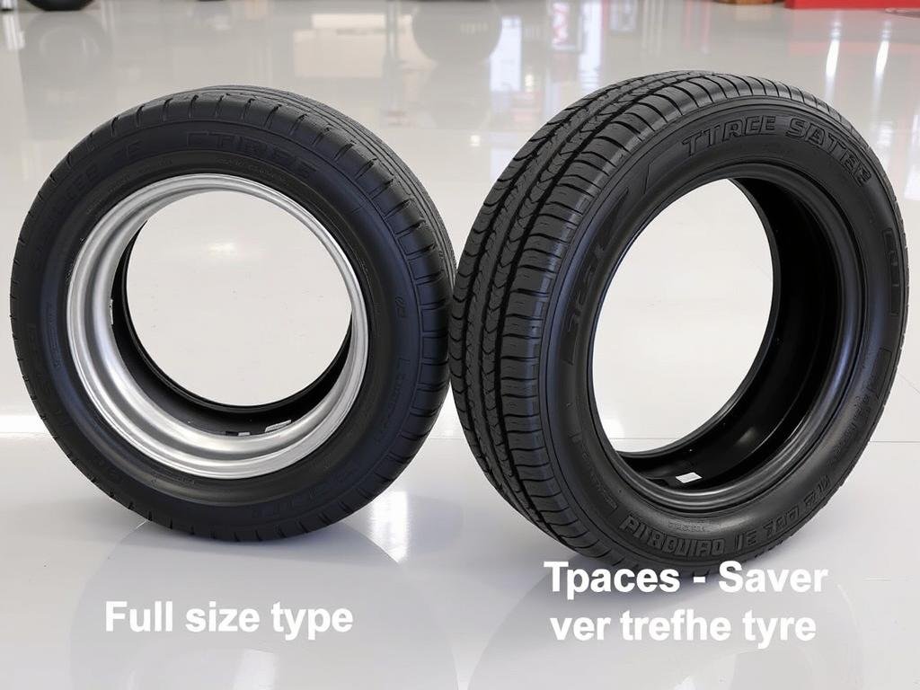 Various types of spare tyres including full-size and space-saver options