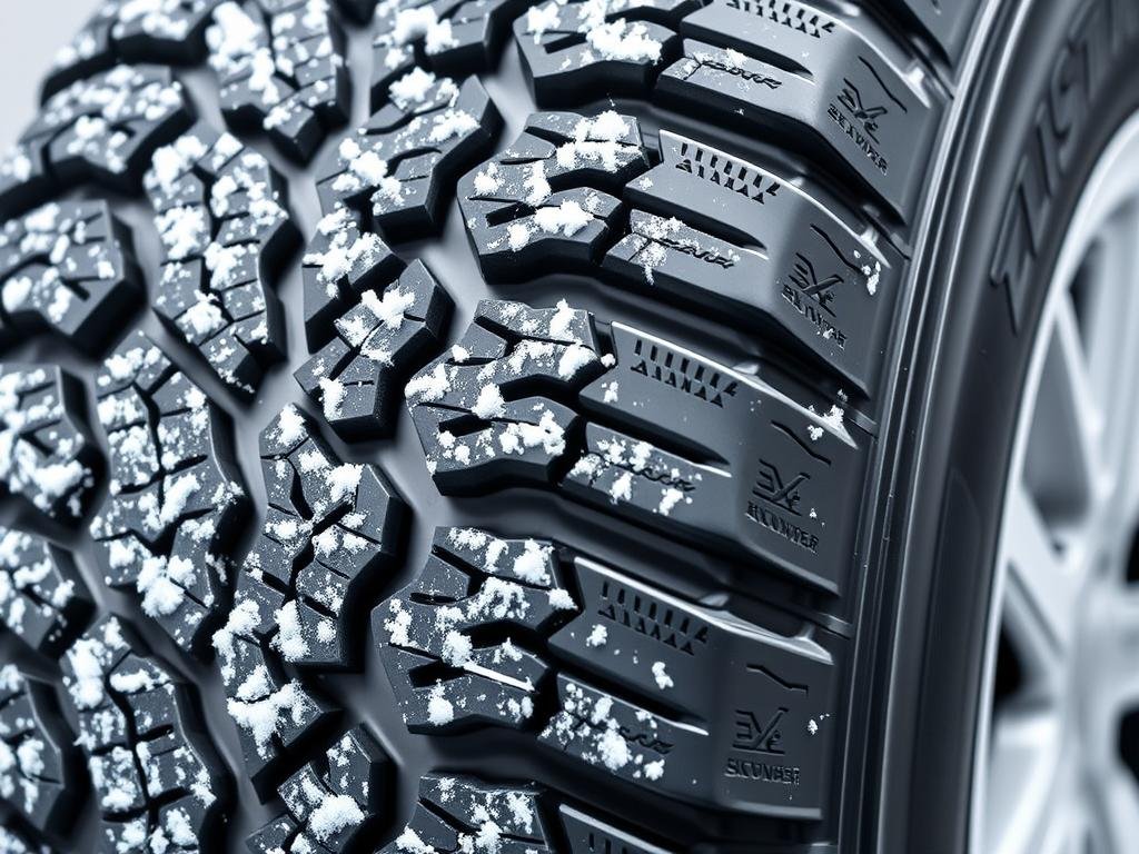 Winter tyre tread pattern showing numerous sipes and zigzag grooves