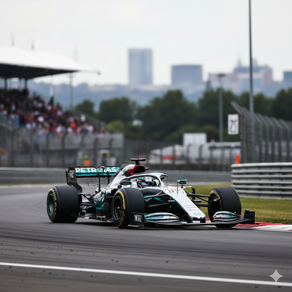F1 car taking a corner smoothly to preserve tyre life and avoid graining