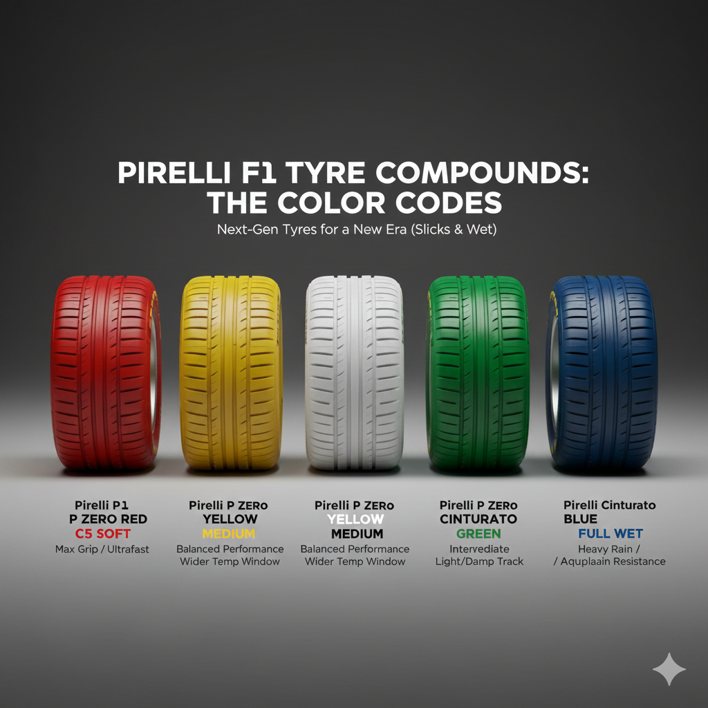  Pirelli F1 tyre types and color codes explained for dry and wet conditions