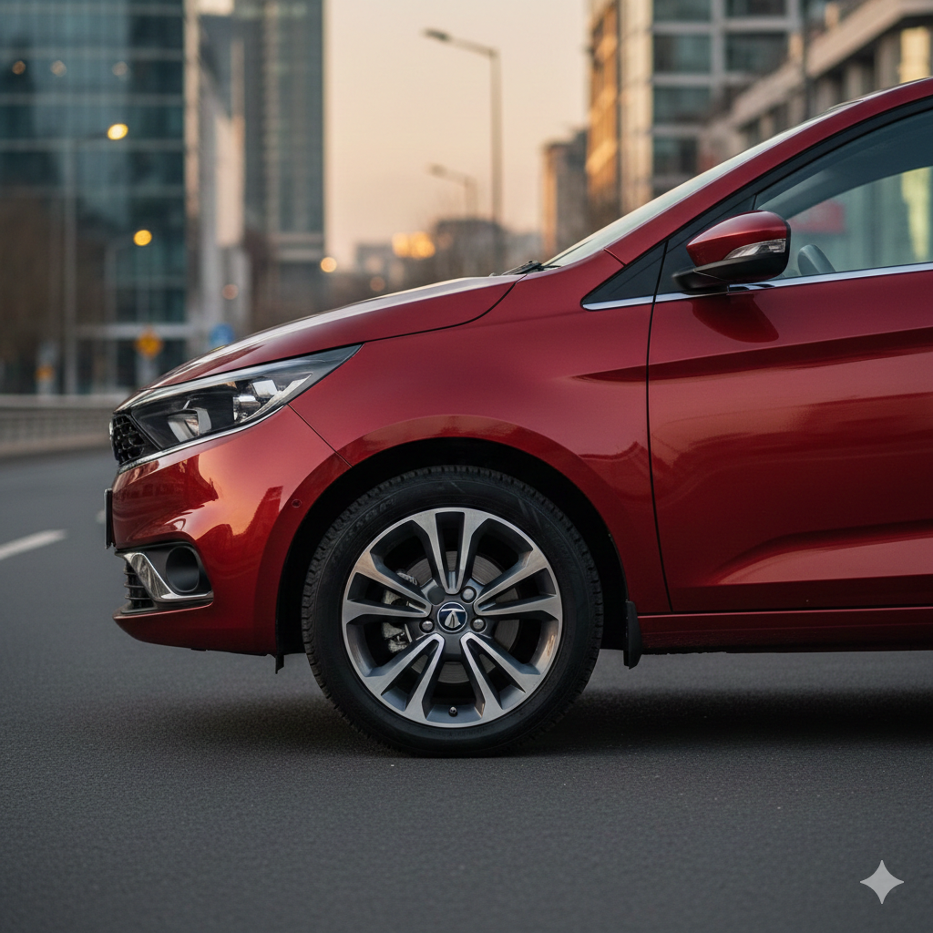 Side profile of Tata Altroz showing 16-inch alloy wheels