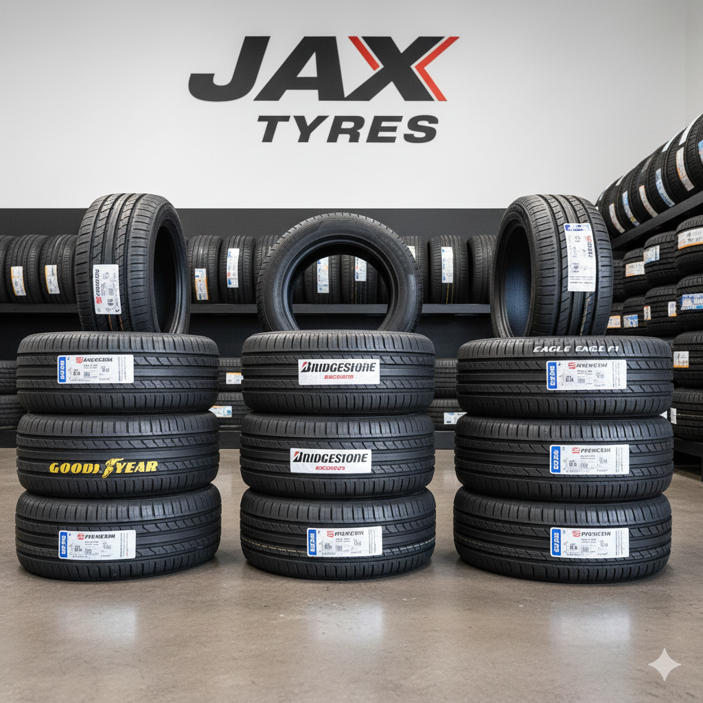 Wide selection of major tyre brands available at Jax Tyres